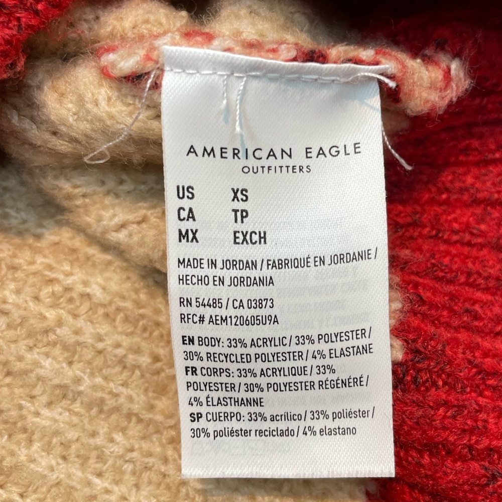American Eagle Outfitters Red and Cream Wide-Stripe V-Neck Cardigan Size: XS - Picture 6 of 7